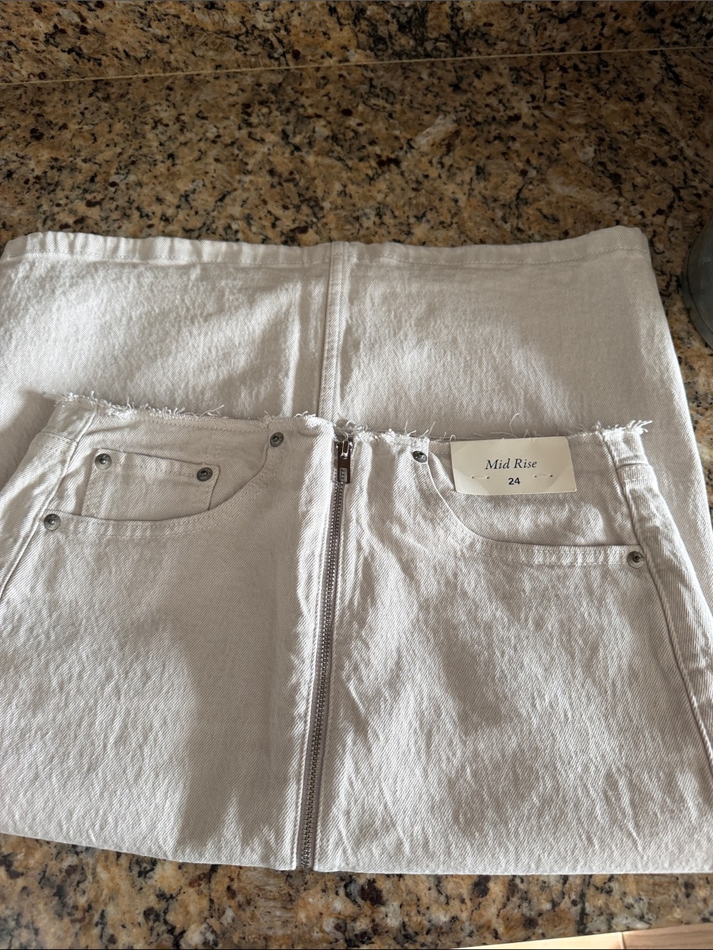Abercrombie & Fitch White High-Rise Denim Skirt with Front Zip